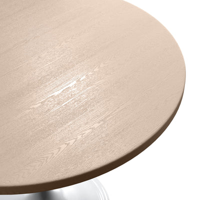 Mid-Century Modern 36 Inch Round Dining Table, MDF Wood Tabletop with White Steel Pedestal Base, Contemporary Kitchen & Dining Room Table, for Small Spaces (Light Natural)