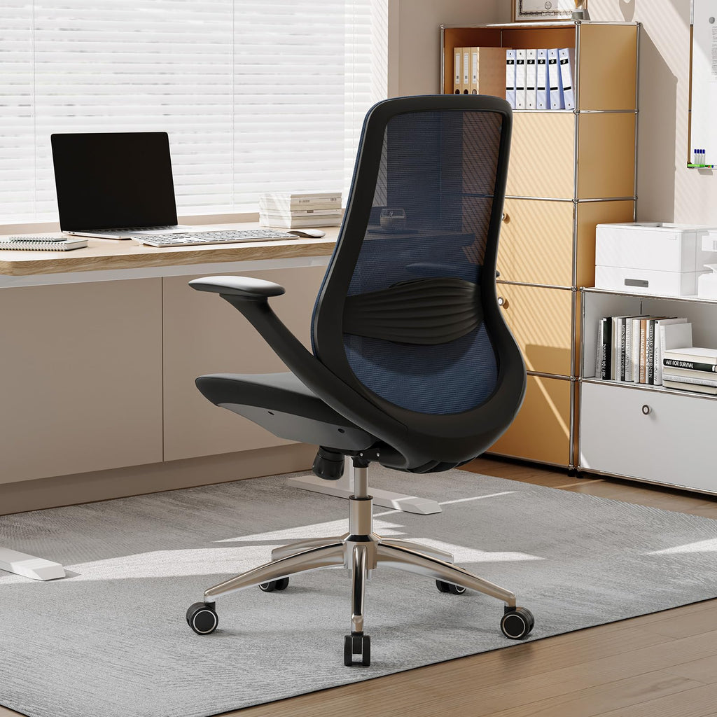 Ergonomic Office Chair, High Back Mesh Desk Chair with Lumbar Support, 360° Swivel & Slide-Adjustable Arms, Tilt Lock and Recline, Breathable Task Chair for Home Office & Gaming (Blue)