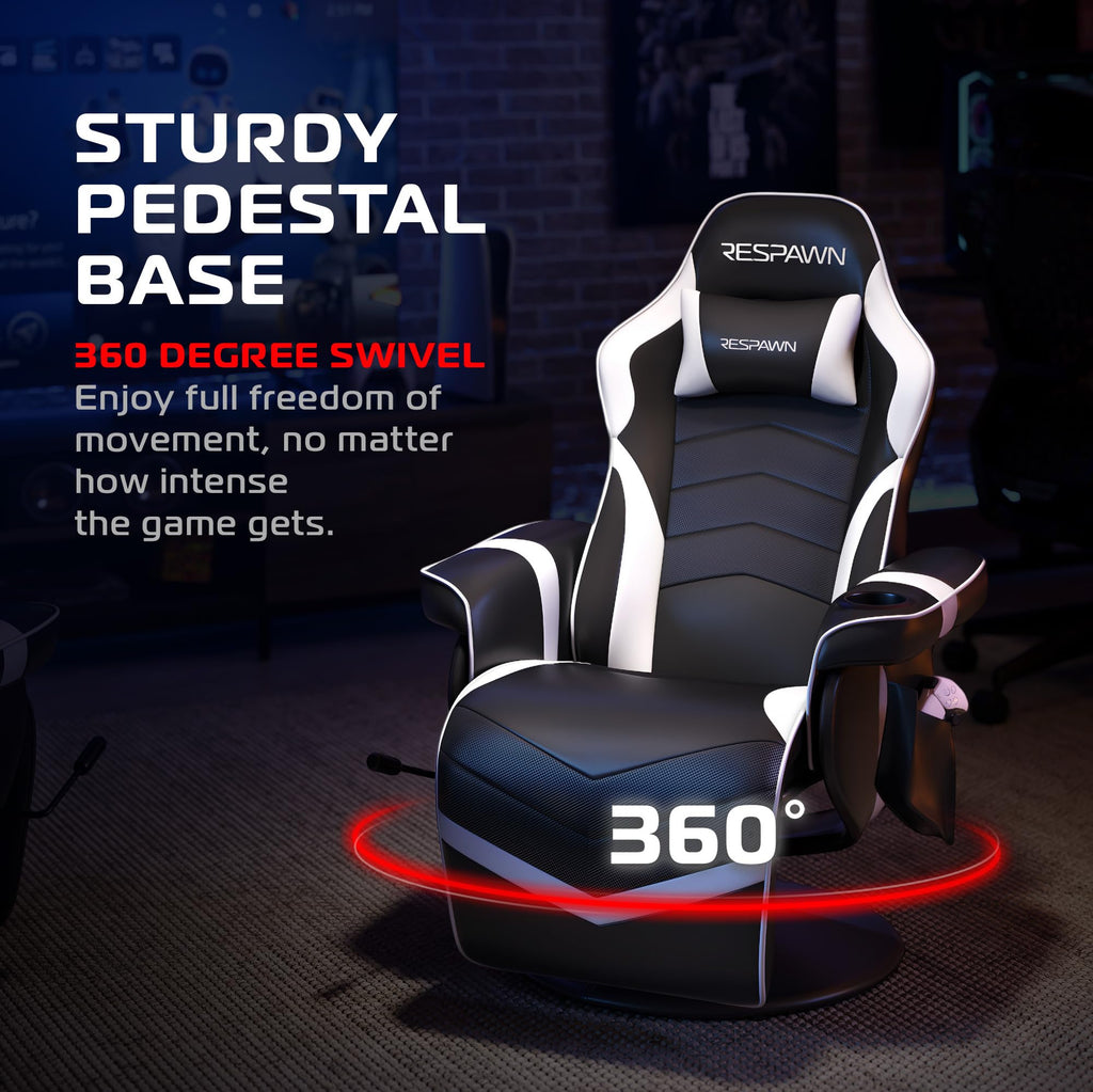 900 Console Gaming Recliner with Footrest and Lumbar Support - Comfortable Ergonomic Gaming Chair with Headrest, No Wheels, Reclining, Heavy Duty, Racing Style Video Game Chairs - White