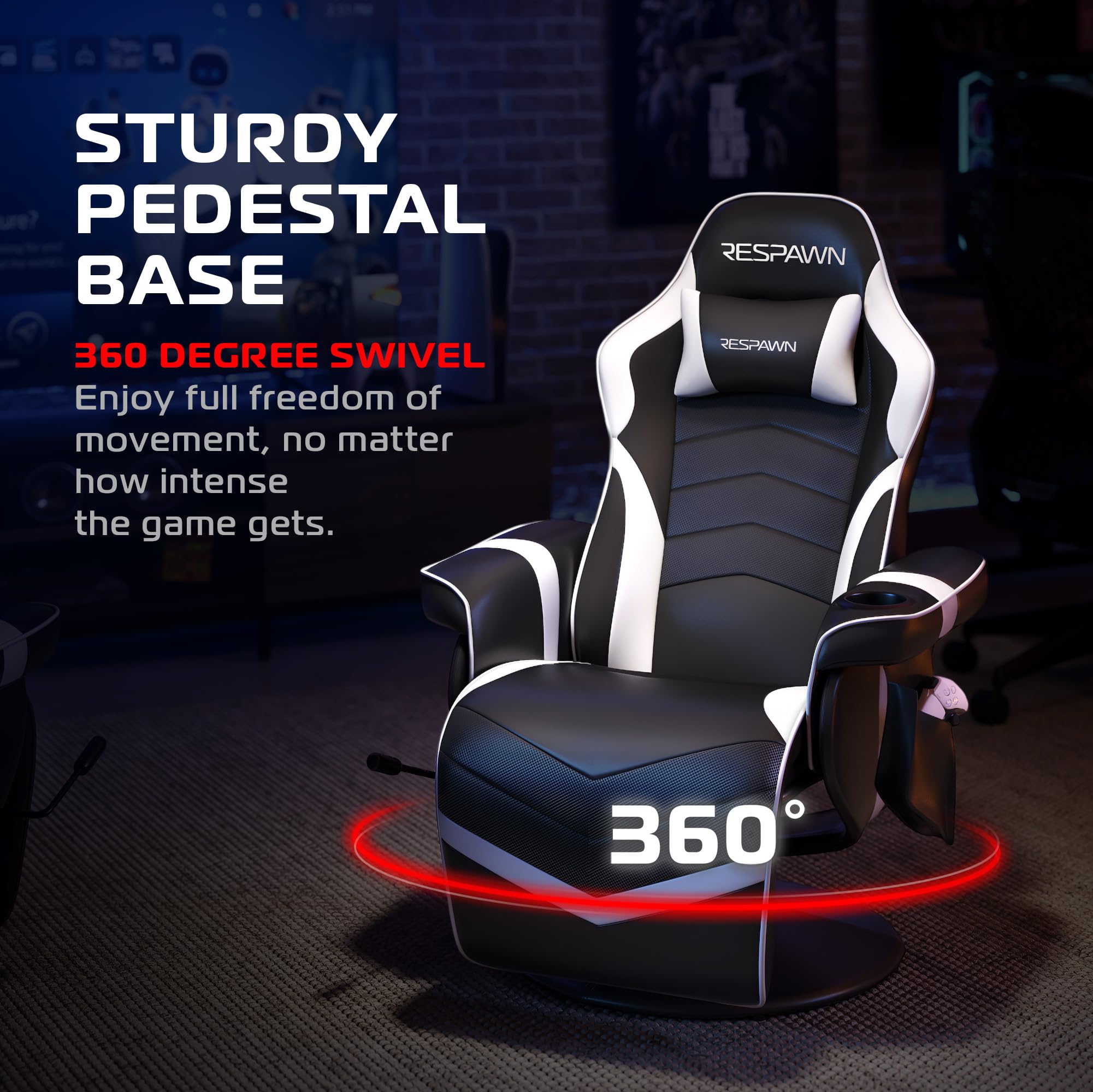 900 Console Gaming Recliner with Footrest and Lumbar Support - Comfortable Ergonomic Gaming Chair with Headrest, No Wheels, Reclining, Heavy Duty, Racing Style Video Game Chairs - White