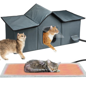 Weatherproof Heated Cat Houses for Outdoor Cats - Insulated Cat Shelter for Winter with Thermostatic Heating Pad and Escape Door, Warm Outside Pet House Gift for 3-4 Feral Cats (X-Large)