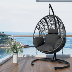 Oversized Hanging Egg Chair Outdoor Indoor, Wicker Swing Egg Chair with Stand 400lbs Capacity for Bedroom, Patio, Garden and Balcony (Grey-nest, Oversize)