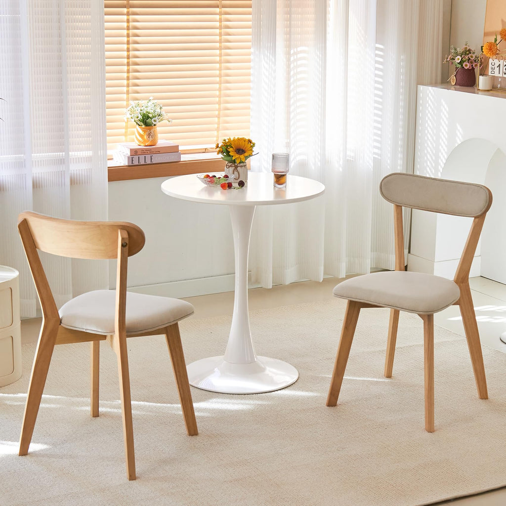 Round Dining Table, 24" Circle Tulip Table with Thickened Tabletop & Metal Pedestal, Mid Century Modern Bistro Table for Kitchen, Small Places, Living Room, Cafe (White)