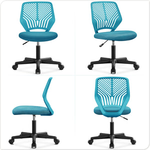 Kids Cute Office Chair Low-Back Armless Study Chair w/Lumbar Support Adjustable Height for Children in Bedroom School, Turquoise