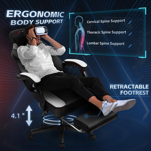 Video Gaming Chair for Adults, Computer Chair with Footrest and Ergonomic High Back, Big and Tall Gamer Chair with Massage Lumbar Support, 360° Swivel Height Adjustable Computer Chair, White