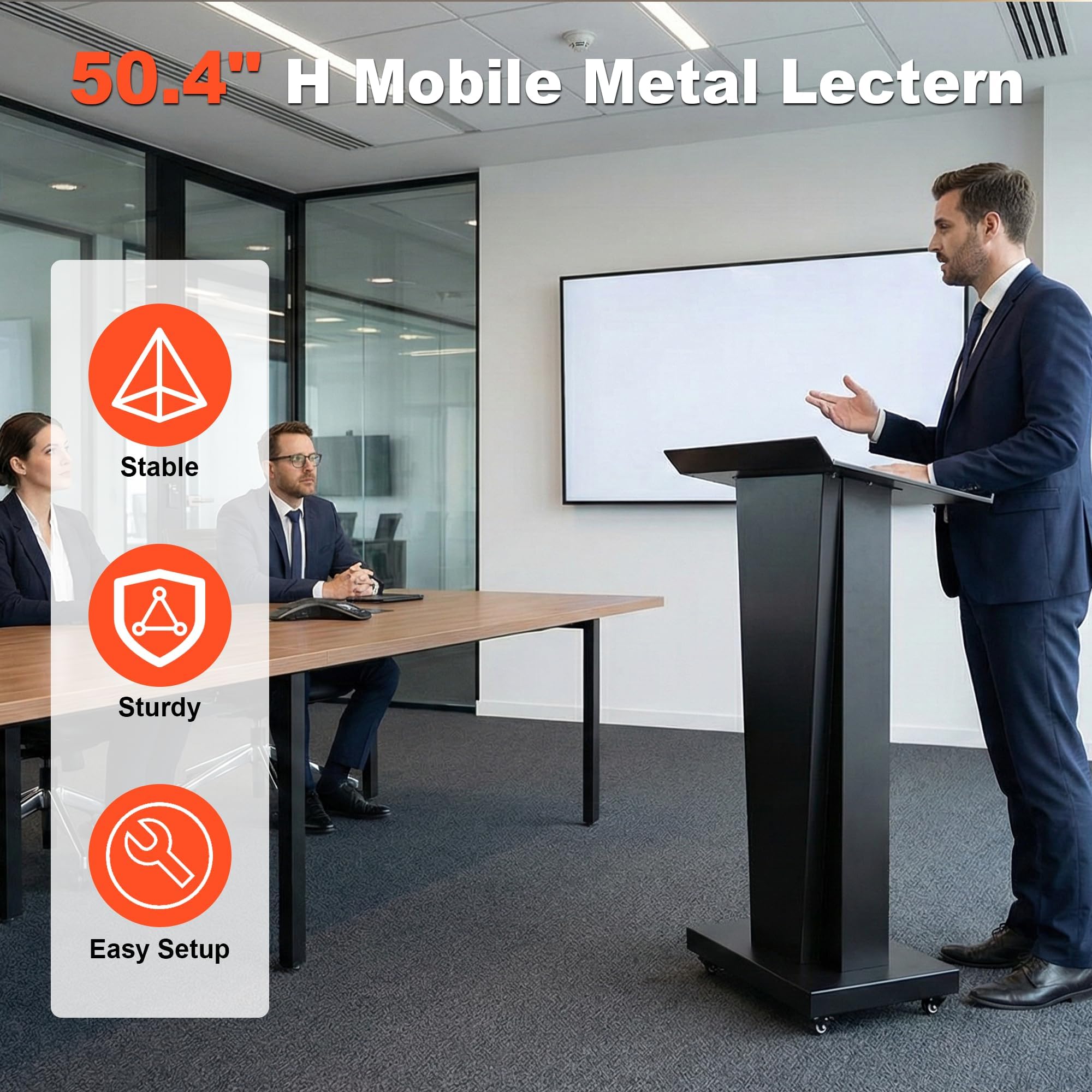 Metal Podium Stand, Lectern for Presentations (Black-03)