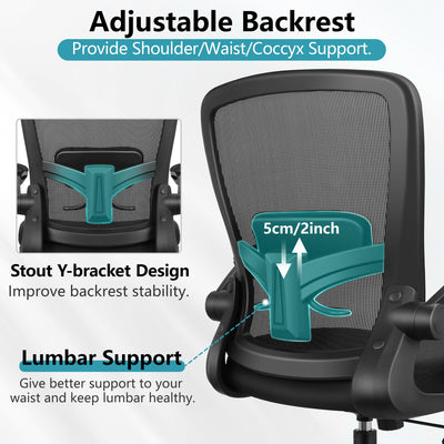 Office Chair, Ergonomic Desk Chair Breathable Mesh Chairs Adjustable High Back Lumbar Support Flip-up Armrests, Executive Rolling Swivel Comfy Computer Chairs Home Office Black