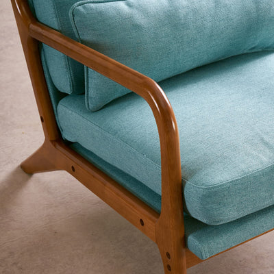 High Back LinenTeal Mid Century Modern Accent Chair, Soild Wood Padding Lounge Armchairs Side Sitting Chairs for Living Room, Bedroom, Guest Room