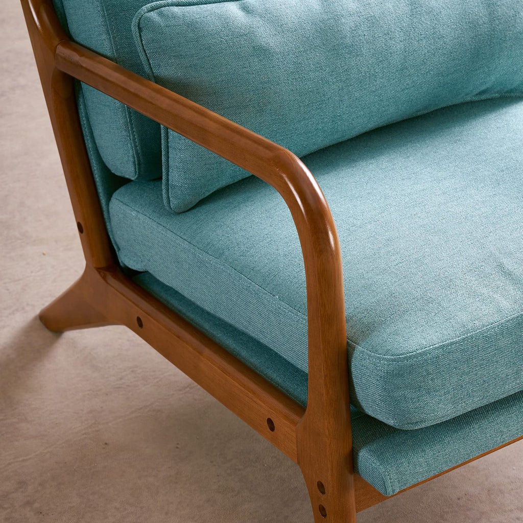 High Back Teal Accent Chairs Set of 2, Upholstered Mid Century Modern Lounge Chairs Reading Chairs Side Sitting Chair Solid Wood Farmhouse Armchairs for Living Room, Bedroom, Guest Room