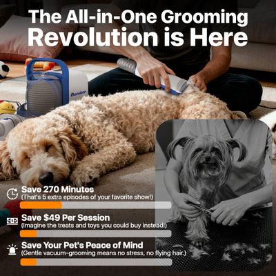 Dog Grooming Kit with Vacuum, 15000Pa Pet Hair Clipper and Shedding Brush, 50dB Low Noise, 2L Capacity, White