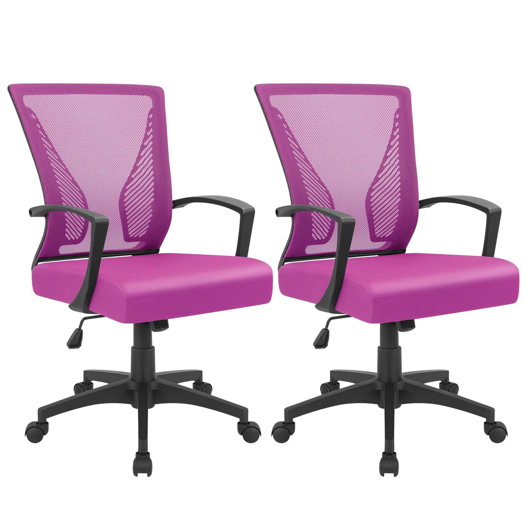 Office Chair Ergonomic Computer Desk Mesh Chair Mid Back Swivel Lumbar Support with Armrest (2, Pink)