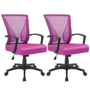 Office Chair Ergonomic Computer Desk Mesh Chair Mid Back Swivel Lumbar Support with Armrest (2, Pink)