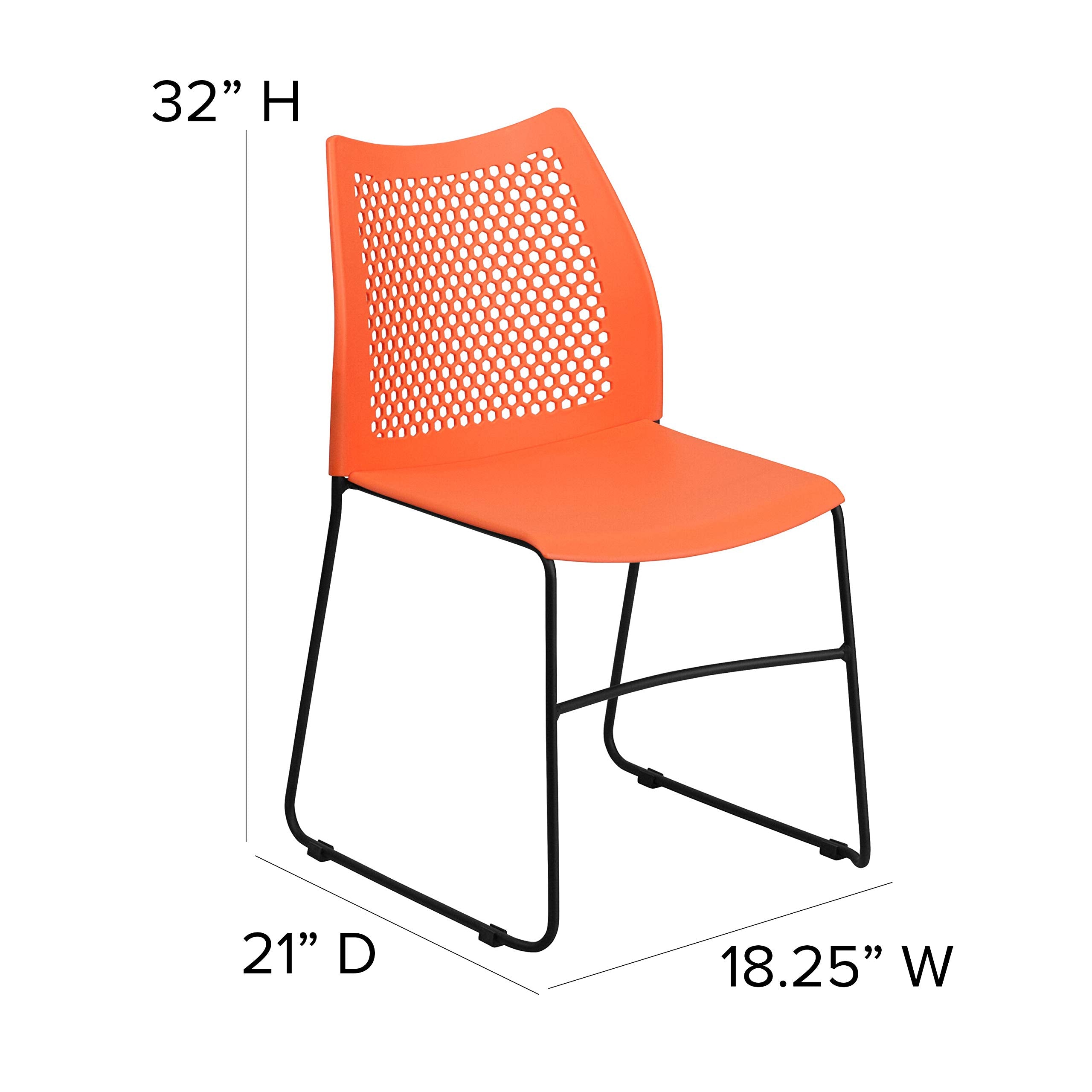 HERCULES Series 661 lb. Capacity Orange Stack Chair with Air-Vent Back and Black Powder Coated Sled Base