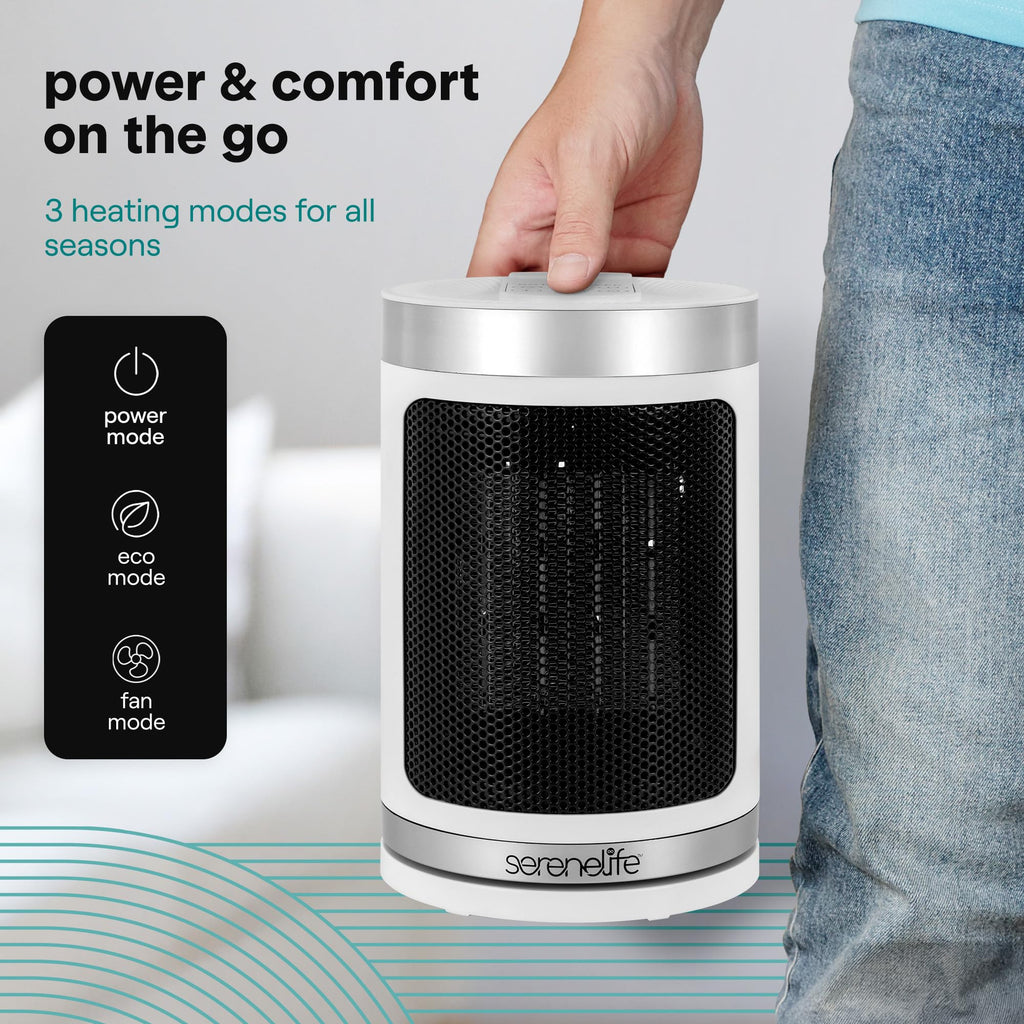 Portable Space Heater – 1500W PTC Ceramic Electric Heater with Thermostat, Remote, 12-Hour Timer, 3 Heating Modes, Oscillation, Safe & Quiet for Home, Office, Bedroom (White)