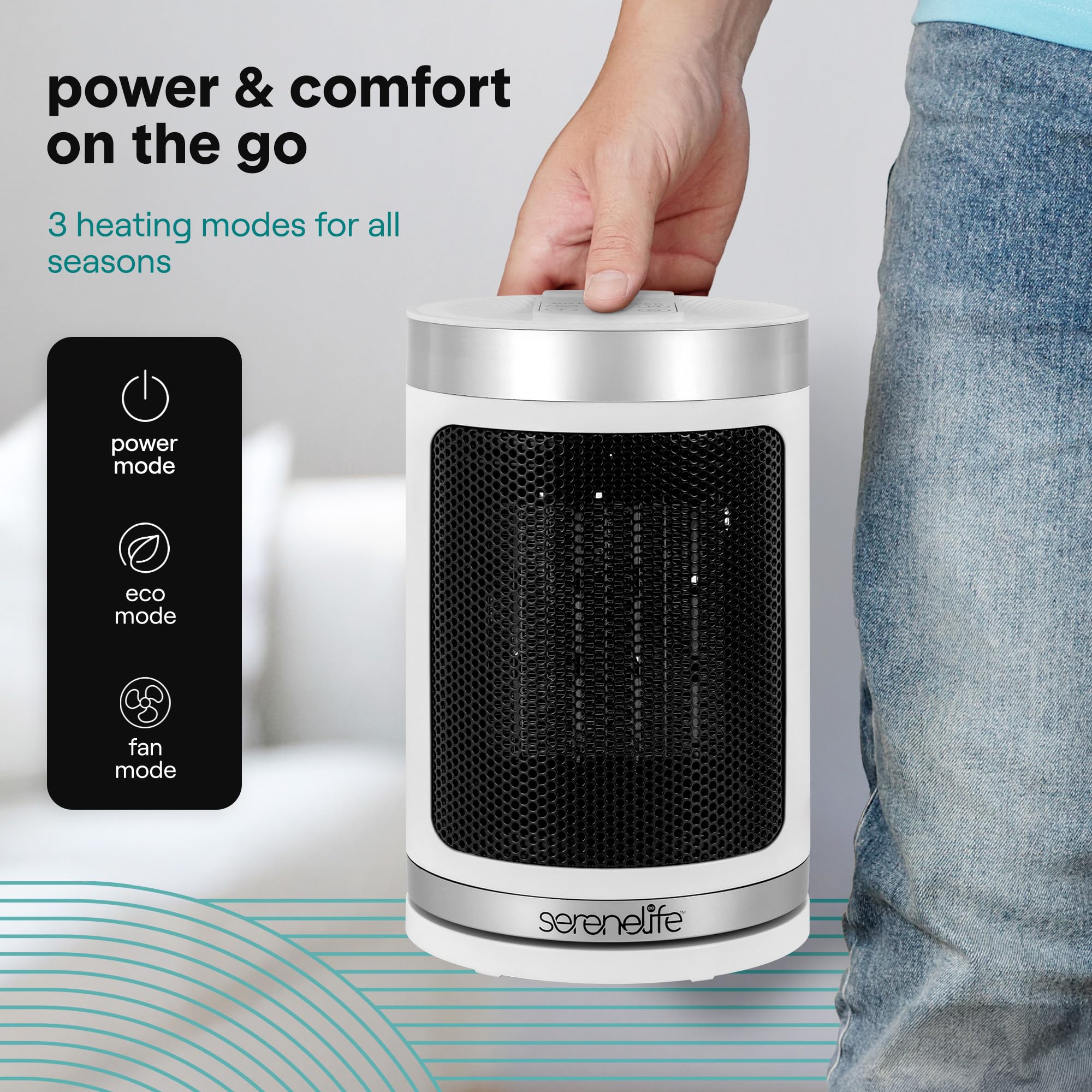Smart Space Heater – 1500W Indoor Electric Heater with Thermostat, Remote Control, 12-Hour Timer, Wi-Fi Enabled PTC Ceramic Heating for Home and Office, White (5.9" x 5.9" x 9.5")
