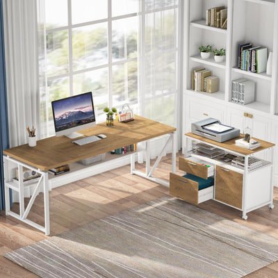 L Shaped Desk with Drawer Cabinet, 63