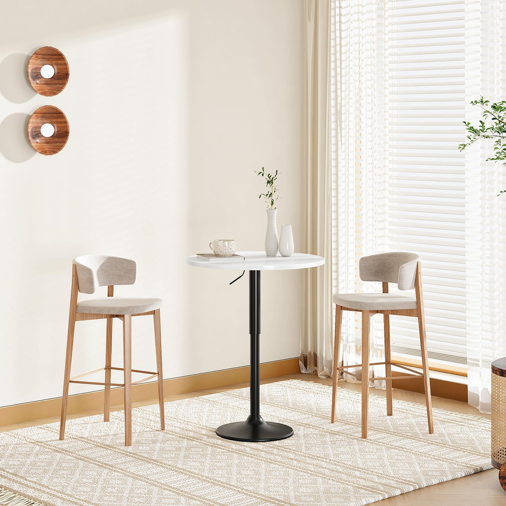 Bar Table, Height-Adjustable Round Pub Table 27-35.4 Inches with Sturdy Base, Modern Style, Easy to Assemble, Suitable for Small Space, White