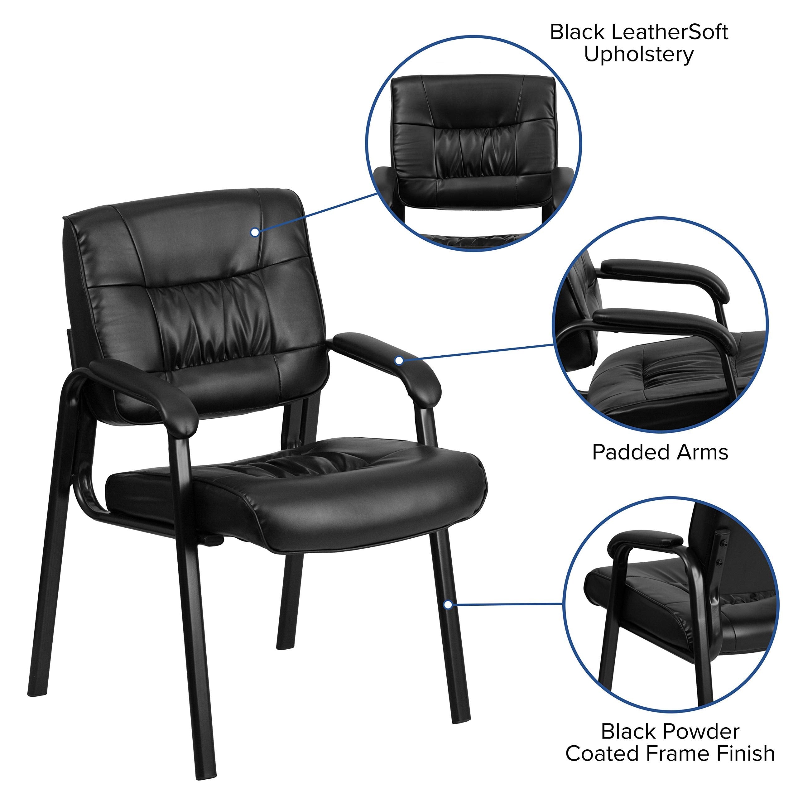 Haeger LeatherSoft Tufted Executive Reception Chair with Padded Armrests, Upholstered Side Chair for Living Room or Office, Black