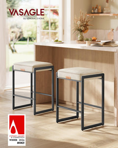Bar Stools Set of 2, Counter Height Bar Stools, Synthetic Leather with Stitching, Mid-Century Modern Counter Stools, 26-Inch Tall, Kichen Home Bar Dining Room, Cream White