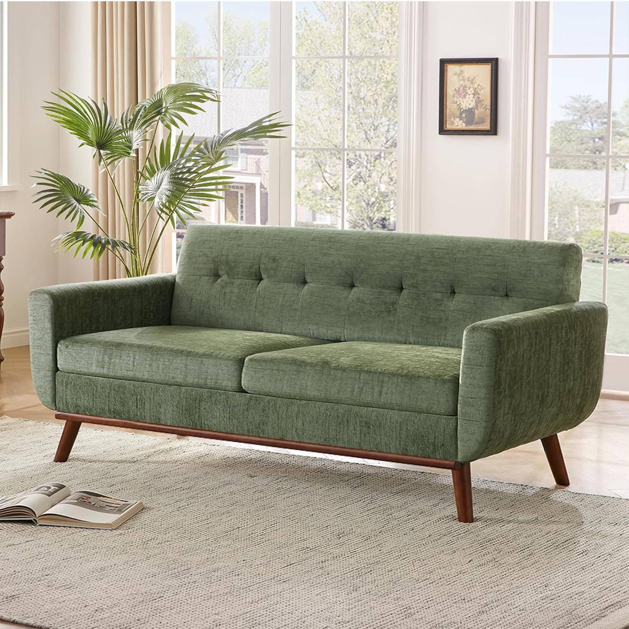 Living Room Furniture Sets, Loveseat & Standard, Mid Century Modern Decor Sofa Couches, Button Tufted Upholstered Furniture, Green