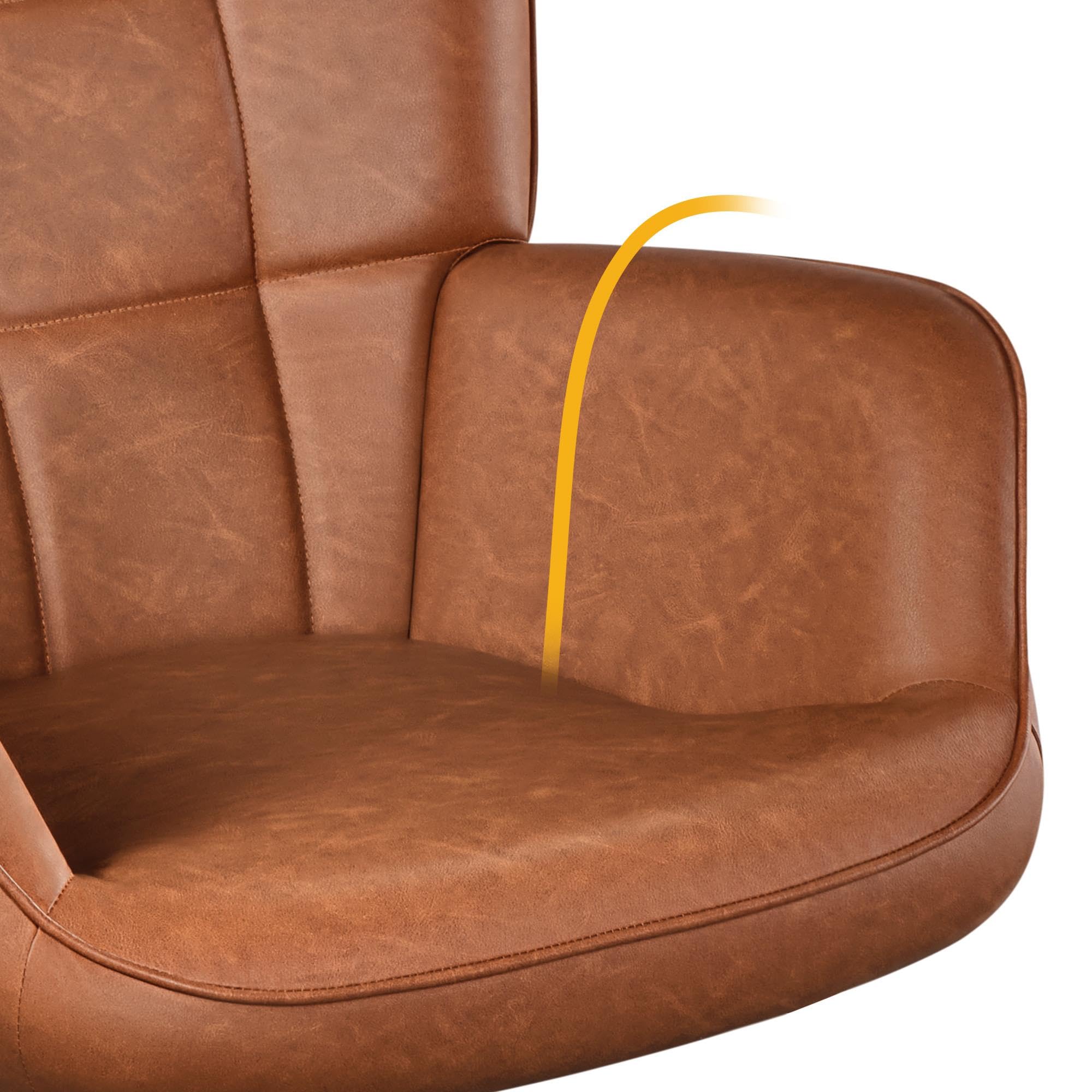 PU Leather Armchair, Modern Accent Chair Strong Structure, Vintage MidCentury High Back Sofa Chairs with Oversized Padded and Solid Metal Legs for Living Room/Bedroom/Office, Brown