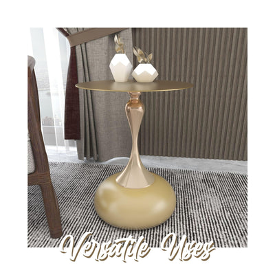 Modern Round Side Table with Gold Stainless Steel Top, Gold Pedestal Stem & Glossy Base, Accent End Table for Living Room, Bedroom, or Small Spaces, 17.7