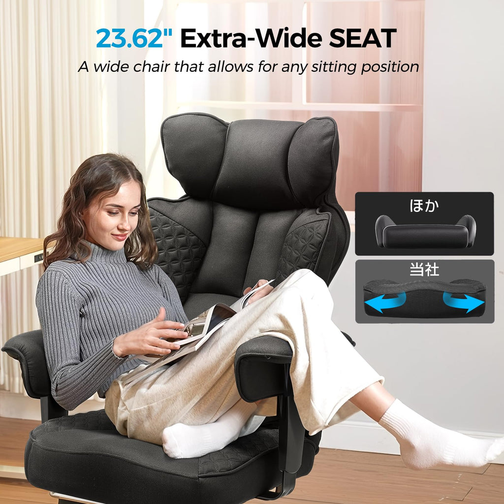 Big and Tall Office Chair Heavy Duty Wide Ergonomic Fabric Deluxe Embossing Designed Gaming Chair with Foot Rest,150°Reclining Adjustable Armrests Pocket Spring Back Support and Pillow