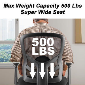 Big and Tall Office Chair 500LBS - Computer Desk Chair with Adjustable Lumbar Support, Heavy Duty Ergonomic Mesh with 360 Rotation 4D Arm and Extra Wide Comfty Seat, Quiet Wheels for Adults
