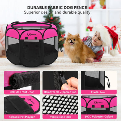 Dog Playpen, Medium Puppy Pet Playpen, Dog Crate Tent Cage Indoor/Outdoor, Portable Pop Up Dogs Kennel Playpen with Carrying Case for Dogs/Cats/Rabbits, Hot Pink