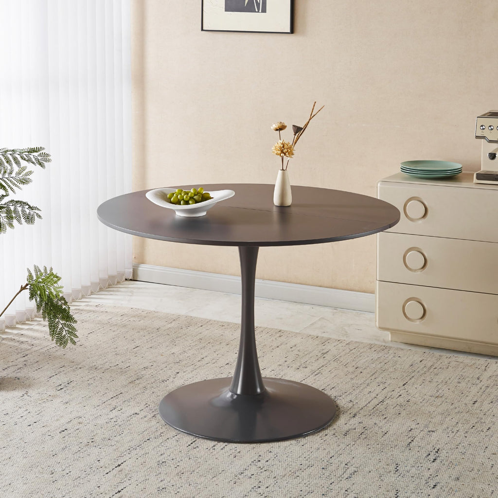42" Tulip Table for 4-6 Persons Modern Round Dining Room Table, Mid-Century Modern Grey Small Kitchen Table with MDF Wooden Top, Leisure Coffee Table for Living Room, Dining Room, Office