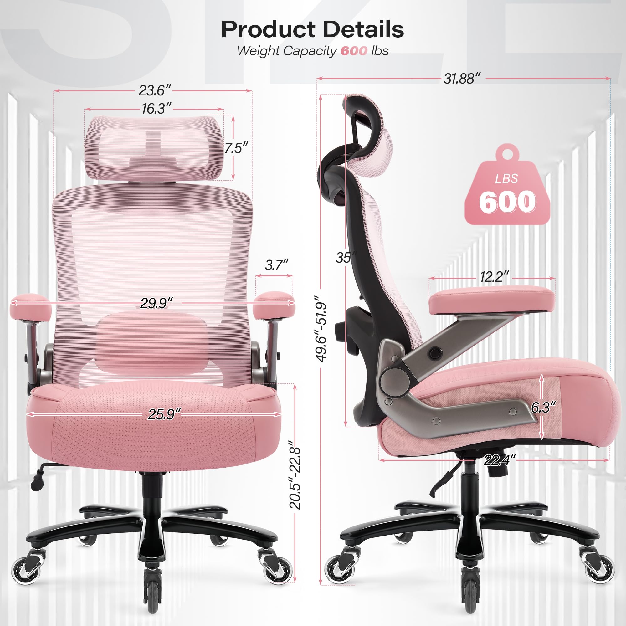Big and Tall Office Chair 600lbs, Heavy Duty Executive Computer Desk Chair