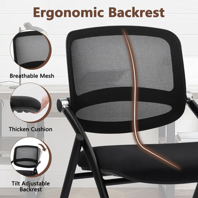 2PACK, Stackable & Foldable Chairs with Wheels, Reception Guest Chairs with Lumbar Support, Ergonomic Curved Mesh Back Folding Chair for Office Schools Conference Waiting Room, Black