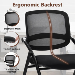 8PACK, Stackable & Foldable Chairs with Wheels, Reception Guest Chairs with Lumbar Support, Ergonomic Curved Mesh Back Folding Chair for Office Schools Conference Waiting Room, Black