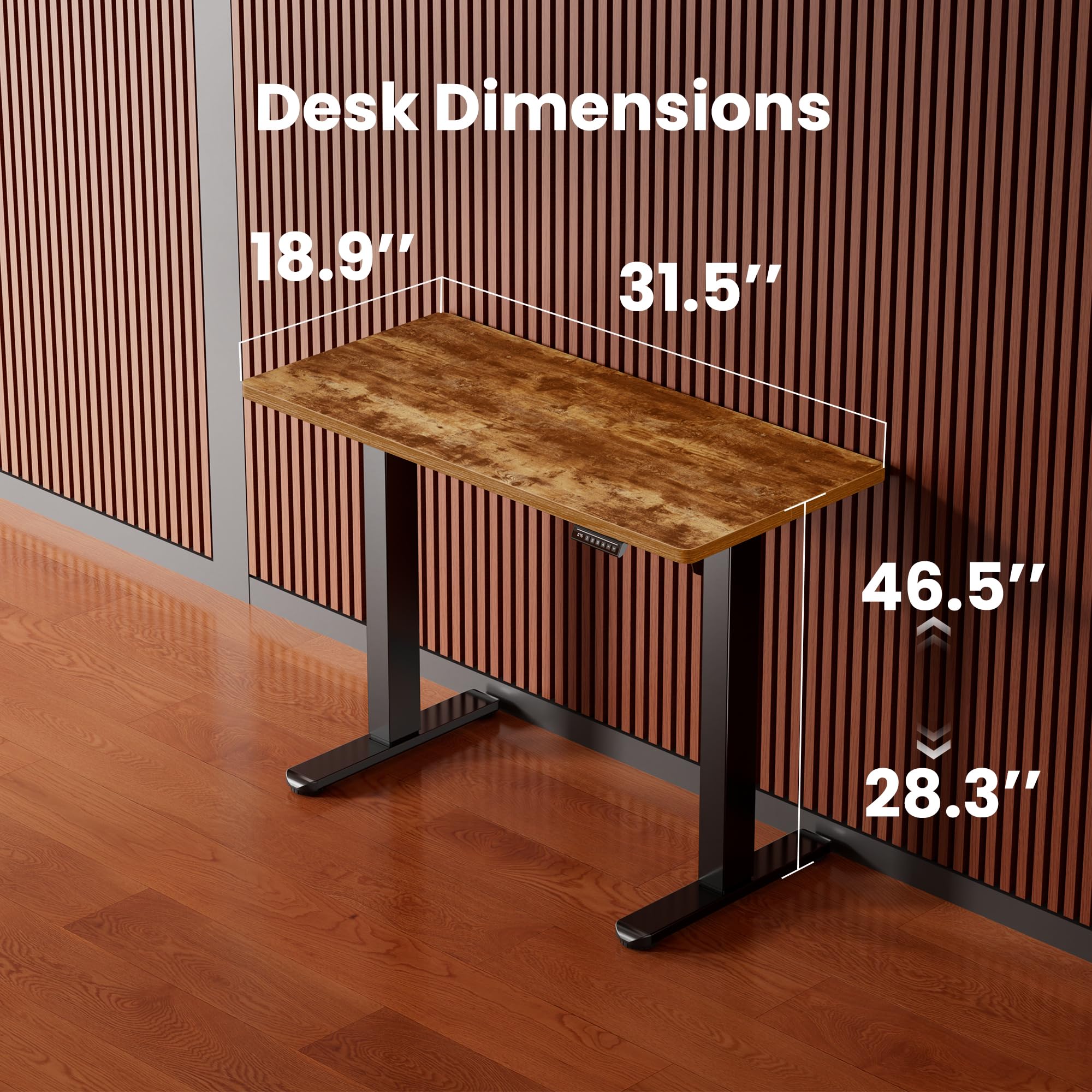 Height Adjustable Electric Standing Desk, 32 x 19 Inches Sit Stand up Desk, Memory Computer Home Office Desk, Vintage Brown