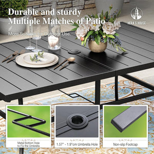 7 Pieces Patio Table and Chairs Set, Outdoor Dining Set for 7, 6 x Cushioned Woven Rattan Patio Chairs and 1 x Black Metal Table with Umbrella Hole, Outdoor Rattan Dining Set for Lawn