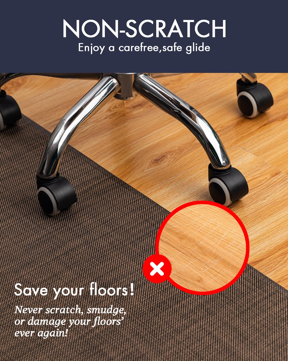 Office Chair Mat for Hardwood Floor Under Desk Computer Rolling Chair Mat for Wood/Tile Floor Non-Slip Heavy Duty Desk Rug PVC Plastic Hard Floor Protector 36