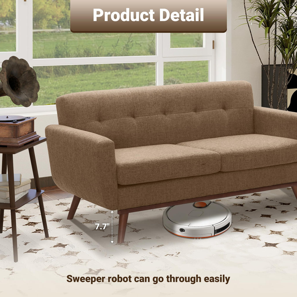 65.2" W Loveseat Sofa, Mid Century Modern Decor Love Seat Couches for Living Room, Button Tufted Upholstered Furniture, Solid & Easy to Install Small Couch for Bedroom Office Apartment, Brown