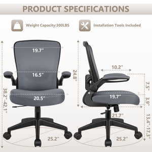 Office Chair, Ergonomic Desk Chair Breathable Mesh Chairs Adjustable High Back Lumbar Support Flip-up Armrests, Executive Rolling Swivel Comfy Computer Chairs Home Office Slate Gray