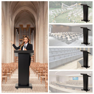 Metal Podium Stand with Wheels, Heavy-Duty Rolling Lectern for Classroom, Church & Office Presentations, Large Top, Locking Casters, Stable Base