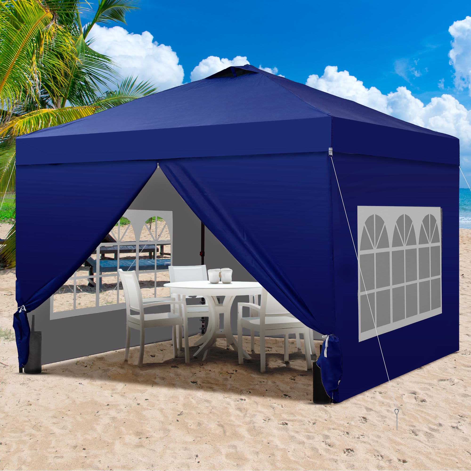 12x12 Pop Up Canopy Tent with 4 Sidewalls, Easy Set up with One Push Lift Gazebo with Wheel Bag and4 Sandbags,Carpas for Events, Parties,Camping, Navy Blue.