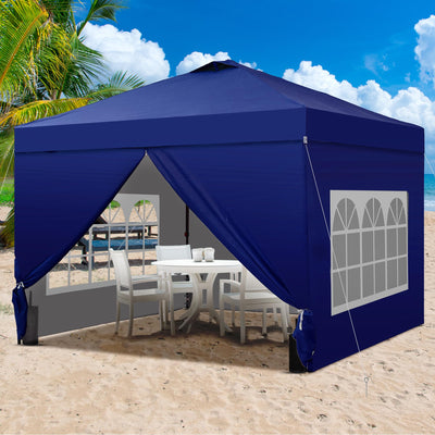 12x12 Pop Up Canopy Tent with 4 Sidewalls, Easy Set up with One Push Lift Gazebo with Wheel Bag and4 Sandbags,Carpas for Events, Parties,Camping, Navy Blue.