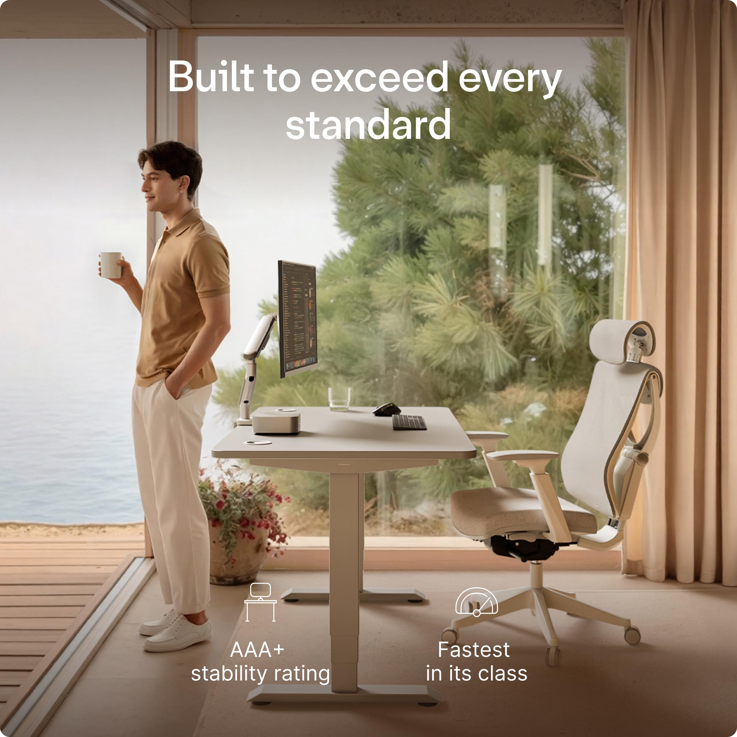 HomePro Standing Desk 54x28 — Made in Europe, Ergonomic Sit Stand Home Office Desk, Electric Height Adjustable, Dual Motor, USB & USB-C Charging, Wobble-Free, Touchscreen, 3 Memory Presets
