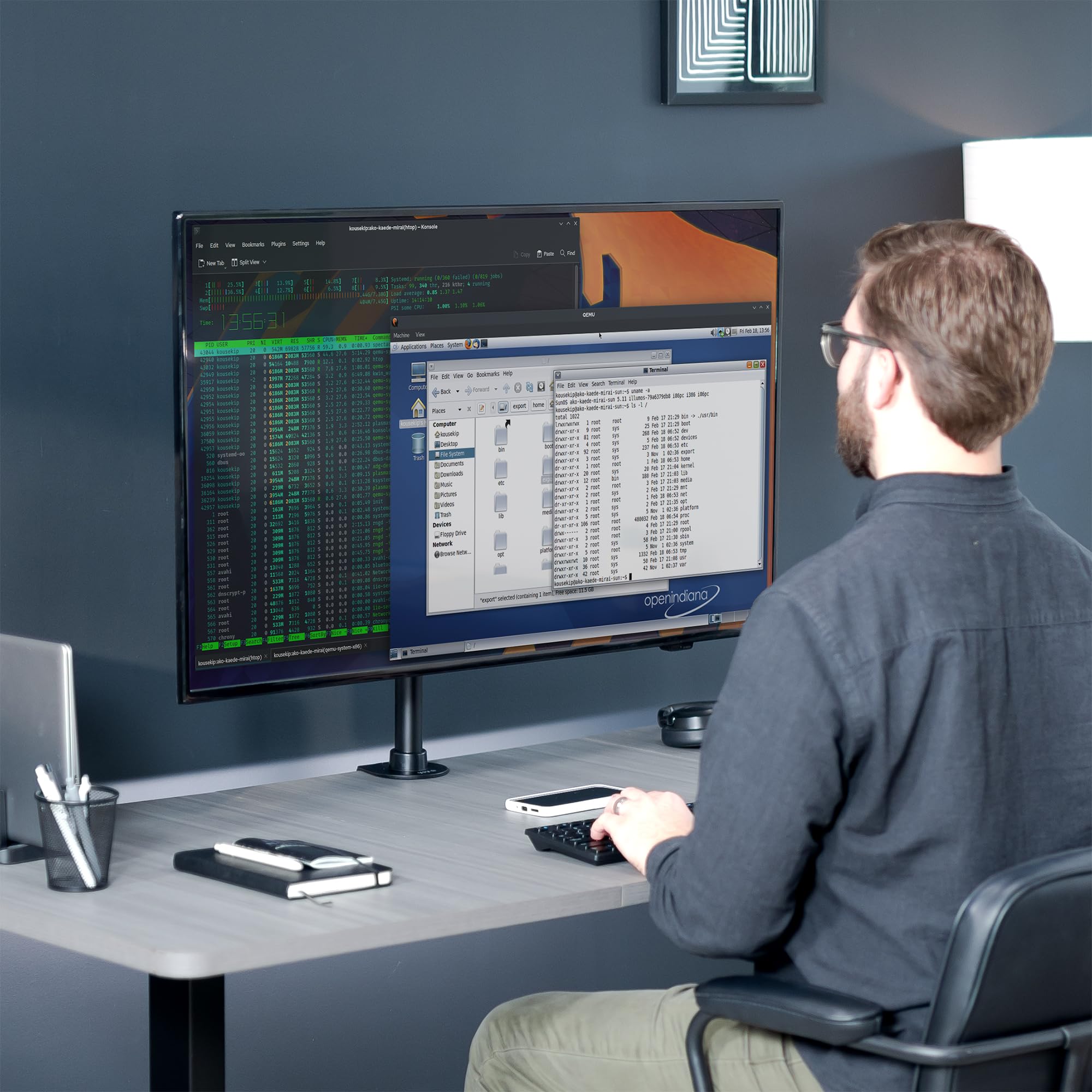 Ultra Wide Screen TV and Monitor Desk Mount, Adjustable Height and Tilt Stand for Screens up to 42 inches, Black, STAND-V101C