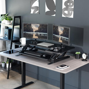 48 inch Height Adjustable Large Stand Up Desk Converter, V Series, Quick Sit to Stand Tabletop Dual Monitor Riser Workstation, Black, DESK-V048V