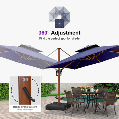 11ft Patio Umbrella Outdoor Square Umbrella Large Cantilever Umbrellas Windproof Offset Umbrellas Heavy Duty Sun Umbrella for Garden Deck Pool Patio, Navy Blue