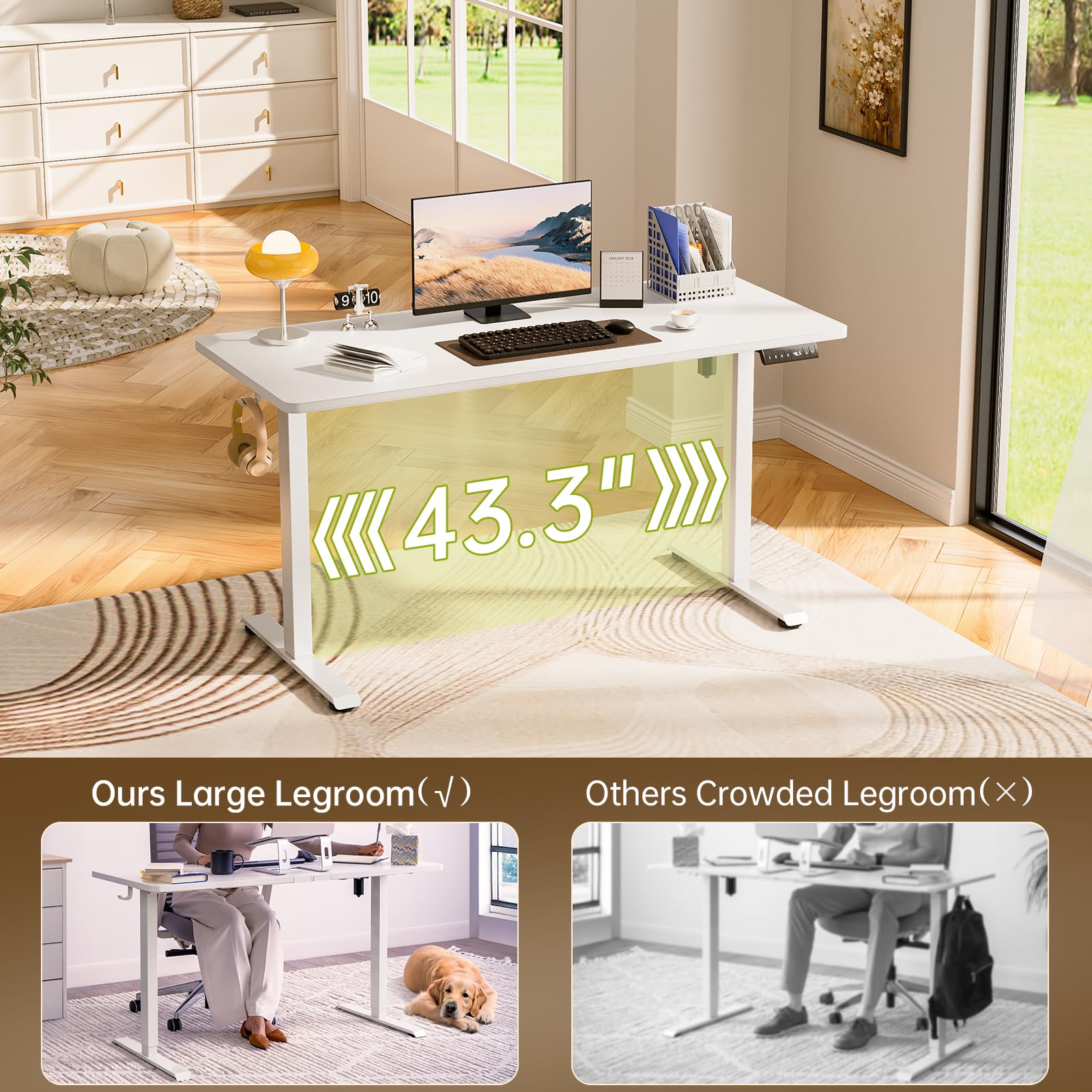 63x23.6 Inch Large Electric Standing Desk, Heights Adjustable,Sit to Stand Up, Work Home Office Computer Table for Walking Pad, Wooden Desktop Desks, White