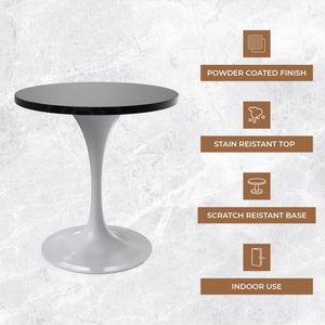 Mid-Century Modern 27 Inch Round Dining Table, MDF Wood Tabletop with White Steel Pedestal Base, Contemporary Kitchen & Dining Room Table, Small Space Breakfast Table, Black