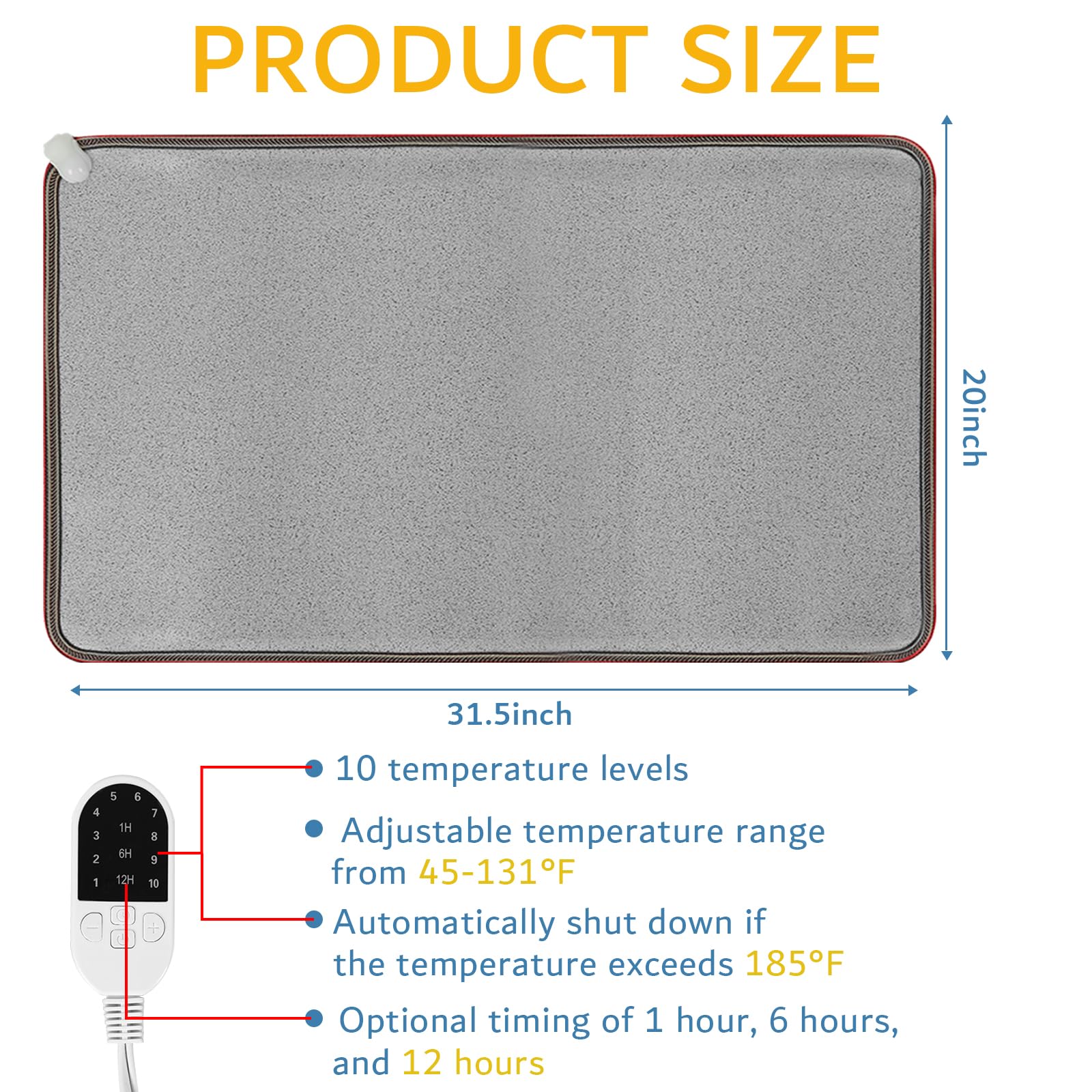 PVC 110V Heated Floor Mat Heater for Foot Warmer Under Desk 31.5 x 20 Inch Electric Heating Pad Energy Saving Carpet Pad Indoor Floor Heated Rug for Home Office Bathroom House Gray