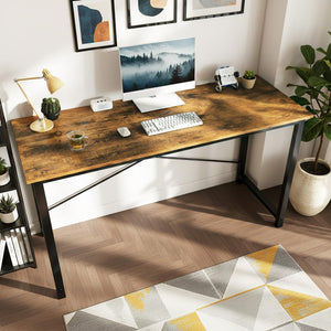 Computer Small Office Desk 32 Inch Student Study Writing Work with Metal Frame Wood Tabletop Modern Simple PC Home Bedroom Table, Rustic Brown