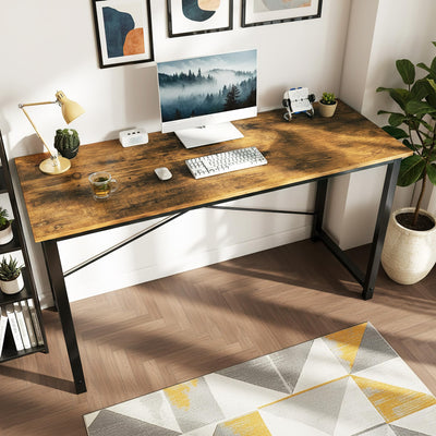 Computer Small Office Desk 32 Inch Student Study Writing Work with Metal Frame Wood Tabletop Modern Simple PC Home Bedroom Table, Rustic Brown